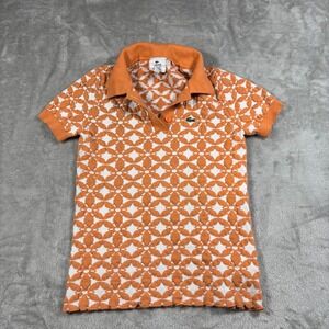 Lacoste Polo Women 36 Orange Live Slim Fit Vintage Design Jacquard Geometric MCM